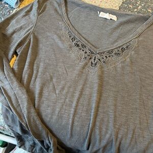 Aeropostale Charcoal Lace Detail Long Sleeve Top